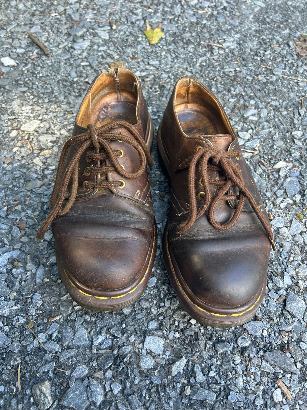 Dr. Martens Brown Leather Lace-Up Oxfords with Yellow Stitching